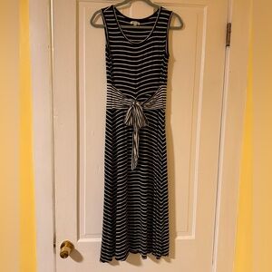 Max Studio Black White Striped Front Tie Maxi Dress: Medium